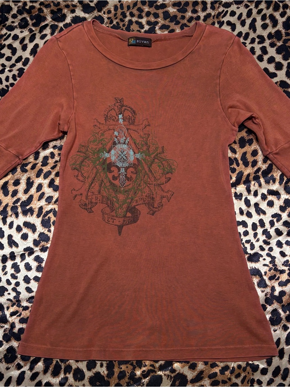 Vintage Y2K Sivan Rust Grunge Half Sleeve Fitted Top